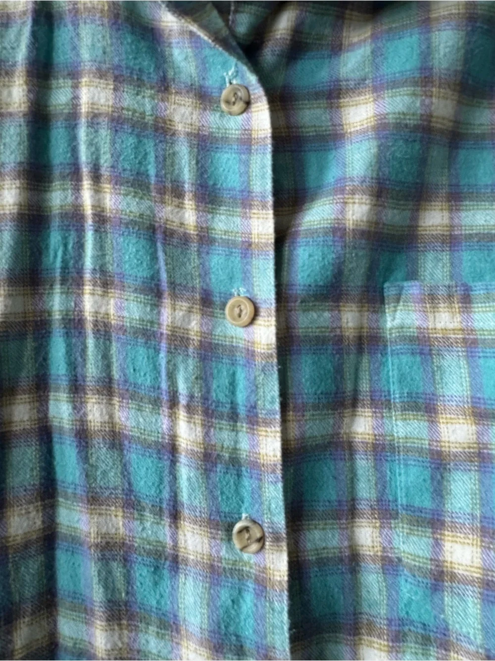 Vintage Honors Plus Size 100% Cotton Plaid Flannel Shirt 1X Teal Purple Cottagec